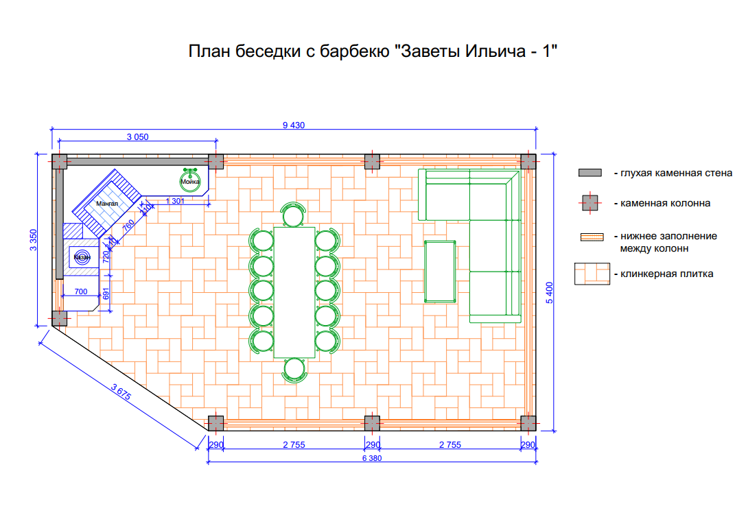 План беседки с мангалом